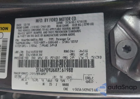 2019 Ford Fusion Hybrid Titanium from USA, damaged, VIN 3FA6P0RU6KR161988